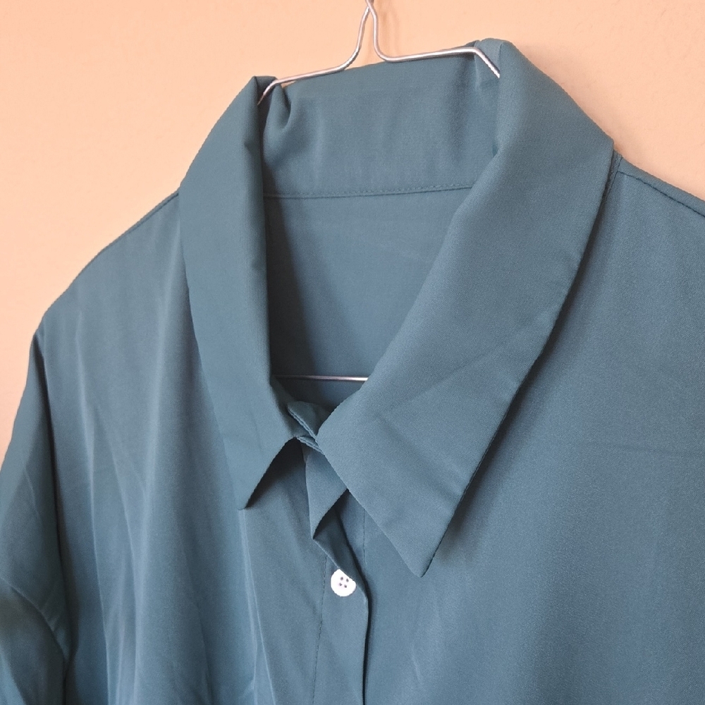 Elegant Teal Shirt Dress - Picture 2 of 4